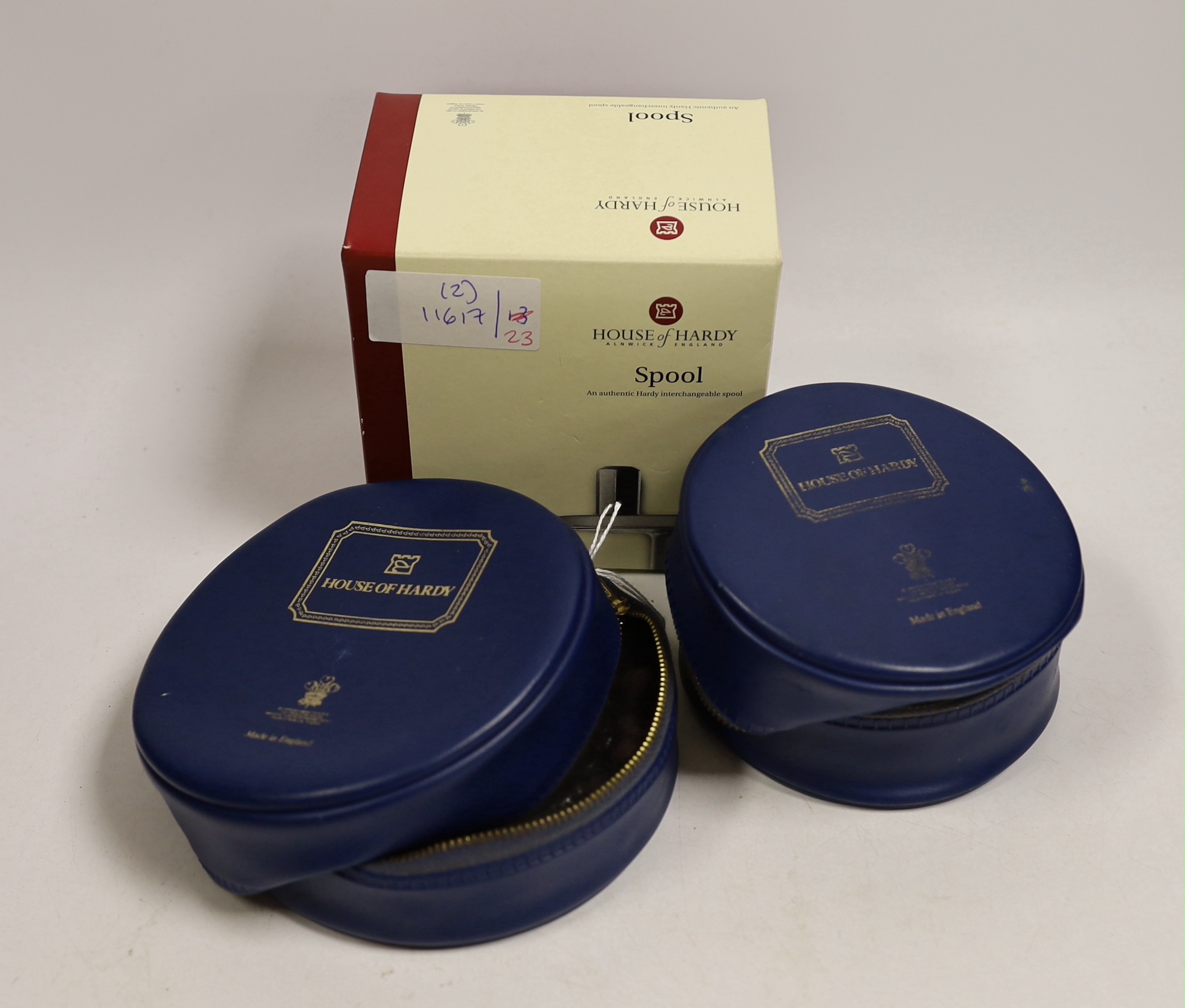 A Hardy Marquis salmon No. 3 reel and spare spool, both in House of Hardy blue soft cases (2)